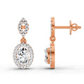 1.42 Ct Oval Shape Dangle Diamond Earrings | 14K Rose Gold