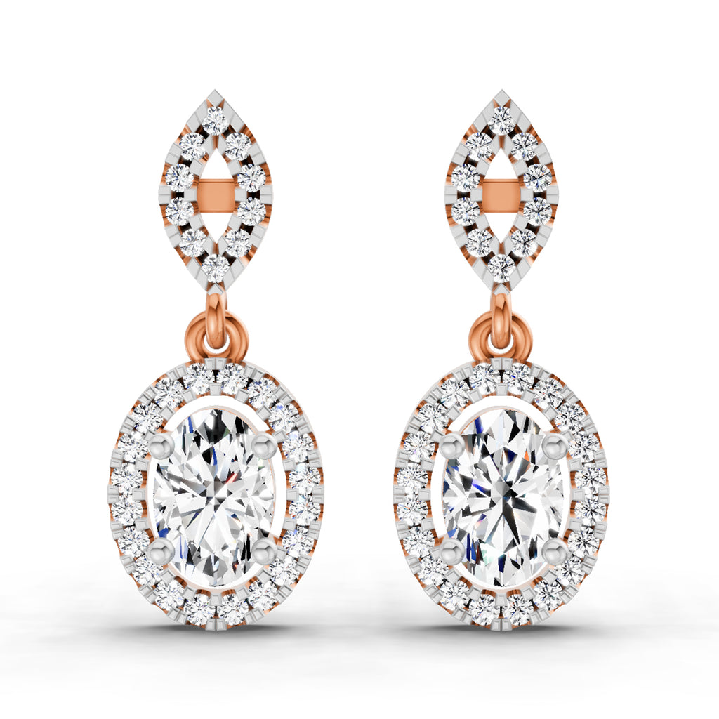 1.42 Ct Oval Shape Dangle Diamond Earrings | 14K Rose Gold