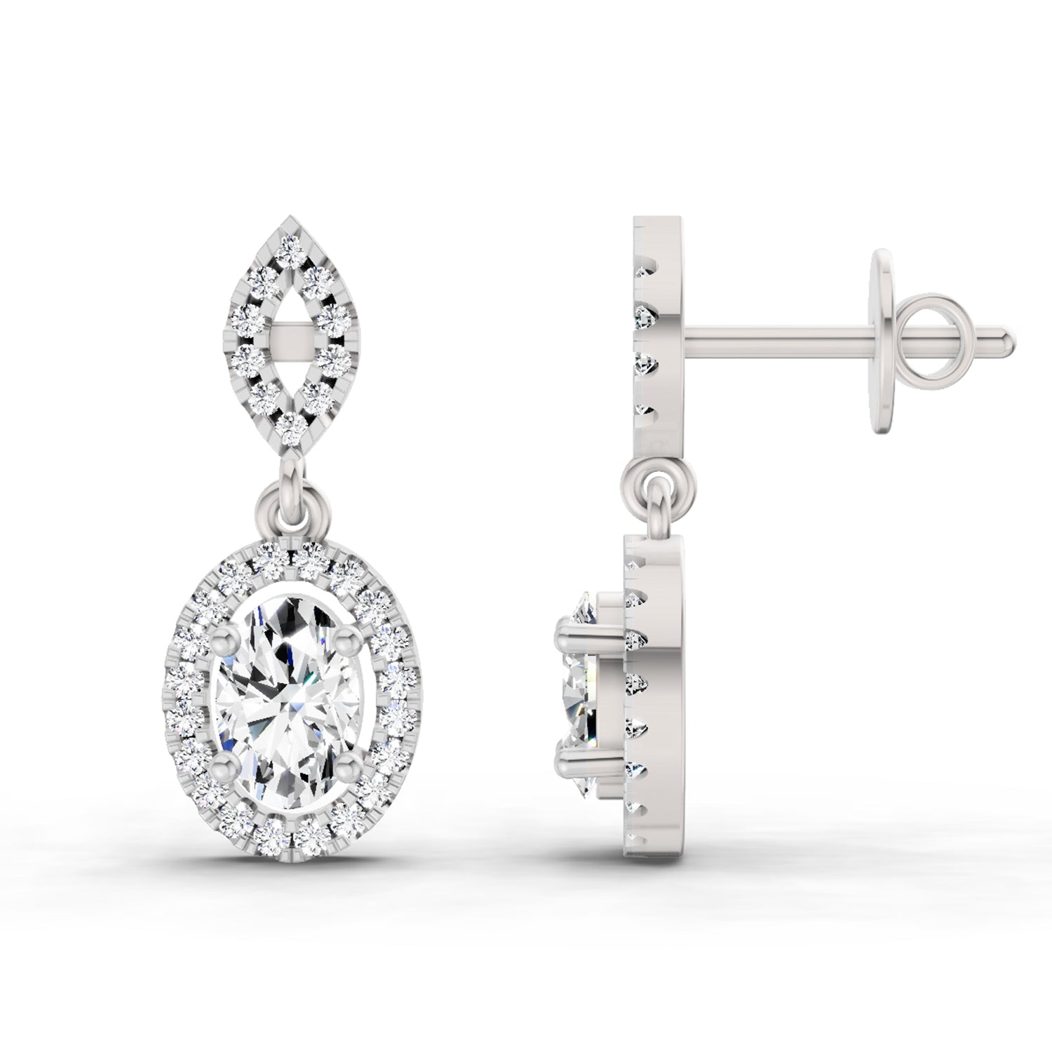 1.42 Ct Oval Shape Dangle Diamond Earrings | 14K Rose Gold