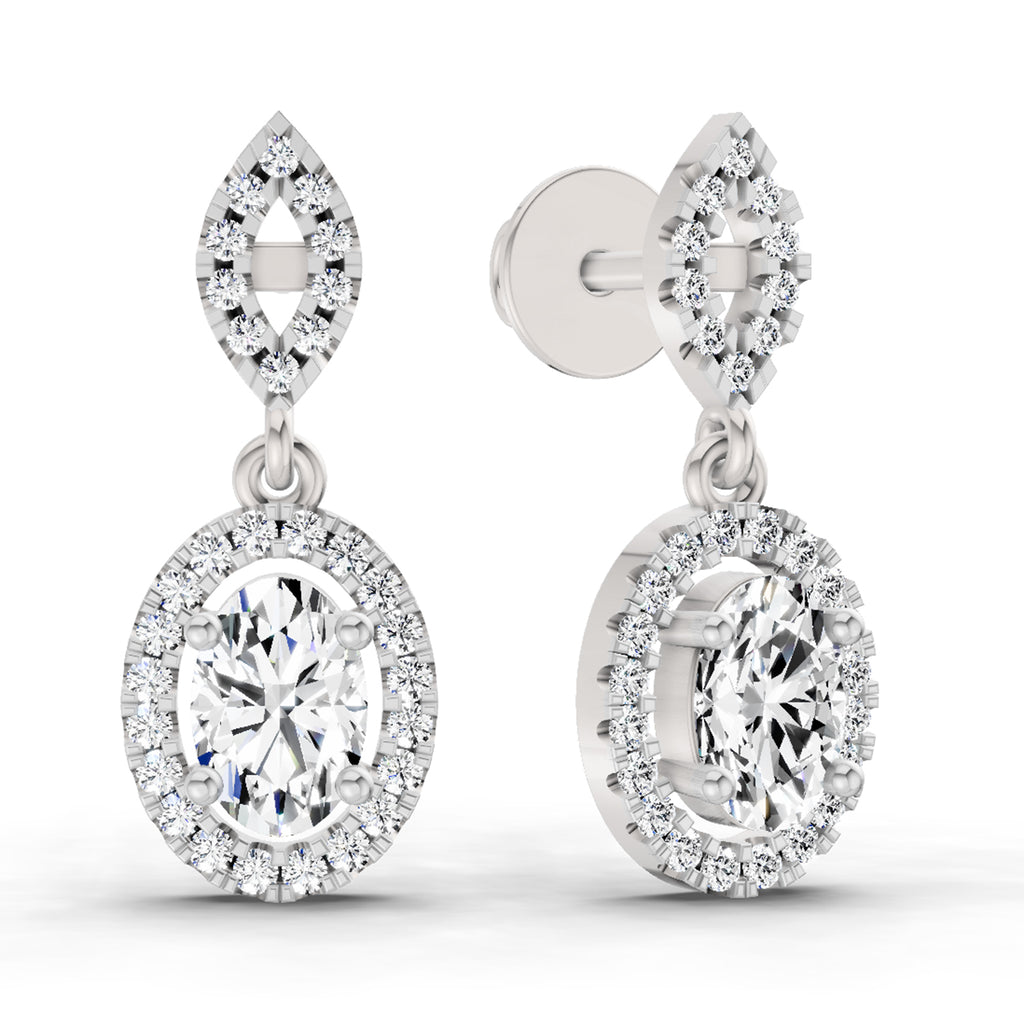 1.42 Ct Oval Shape Dangle Diamond Earrings | 14K Rose Gold