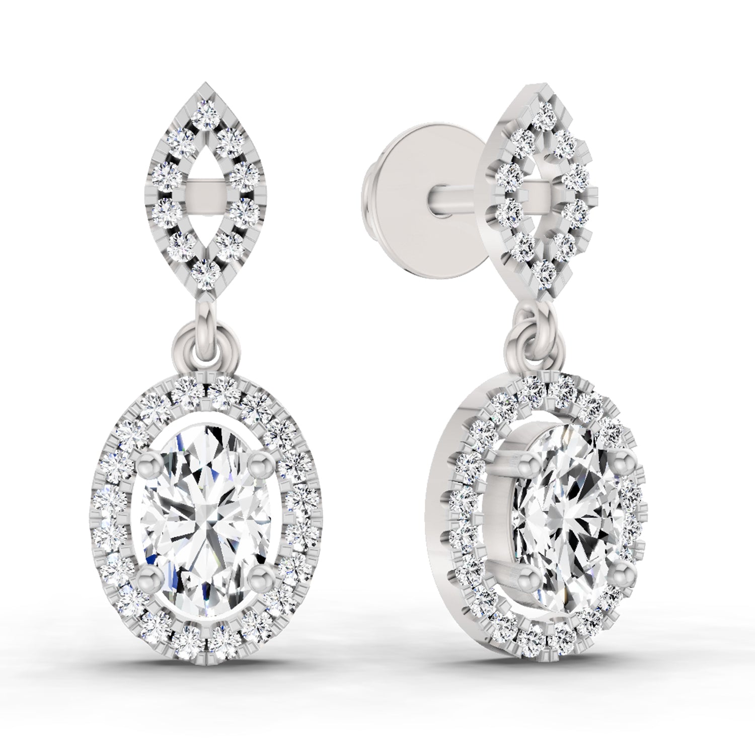 1.42 Ct Oval Shape Dangle Diamond Earrings | 14K Rose Gold
