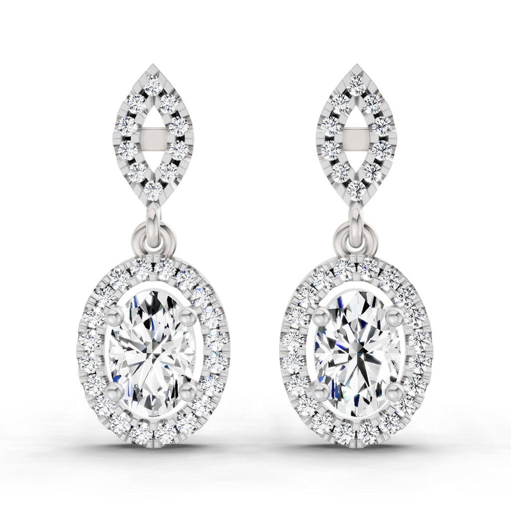 1.42 Ct Oval Shape Dangle Diamond Earrings | 14K Rose Gold