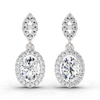 1.42 Ct Oval Shape Dangle Diamond Earrings | 14K Rose Gold