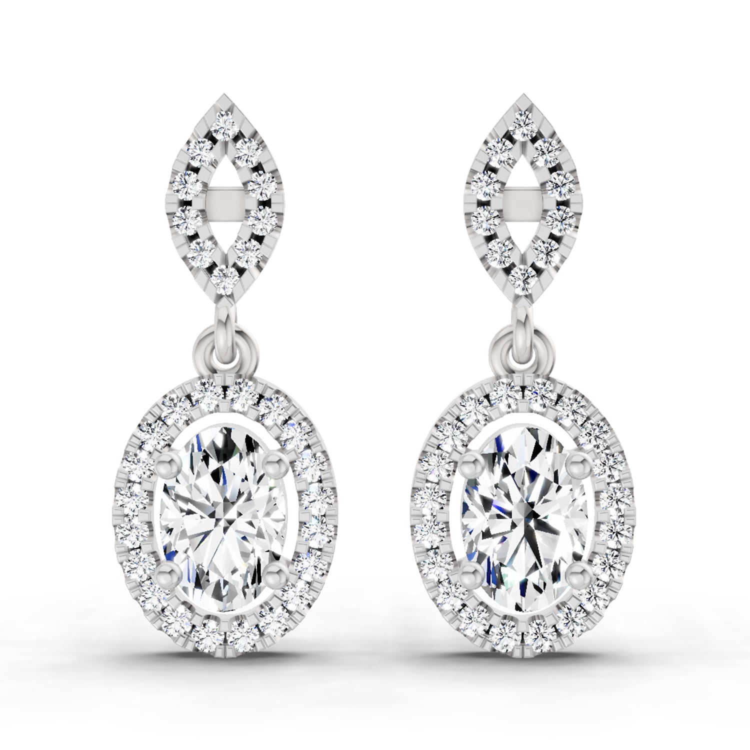 1.42 Ct Oval Shape Dangle Diamond Earrings | 14K Rose Gold