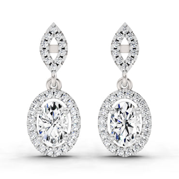 1.42 Ct Oval Shape Dangle Diamond Earrings | 14K White Gold