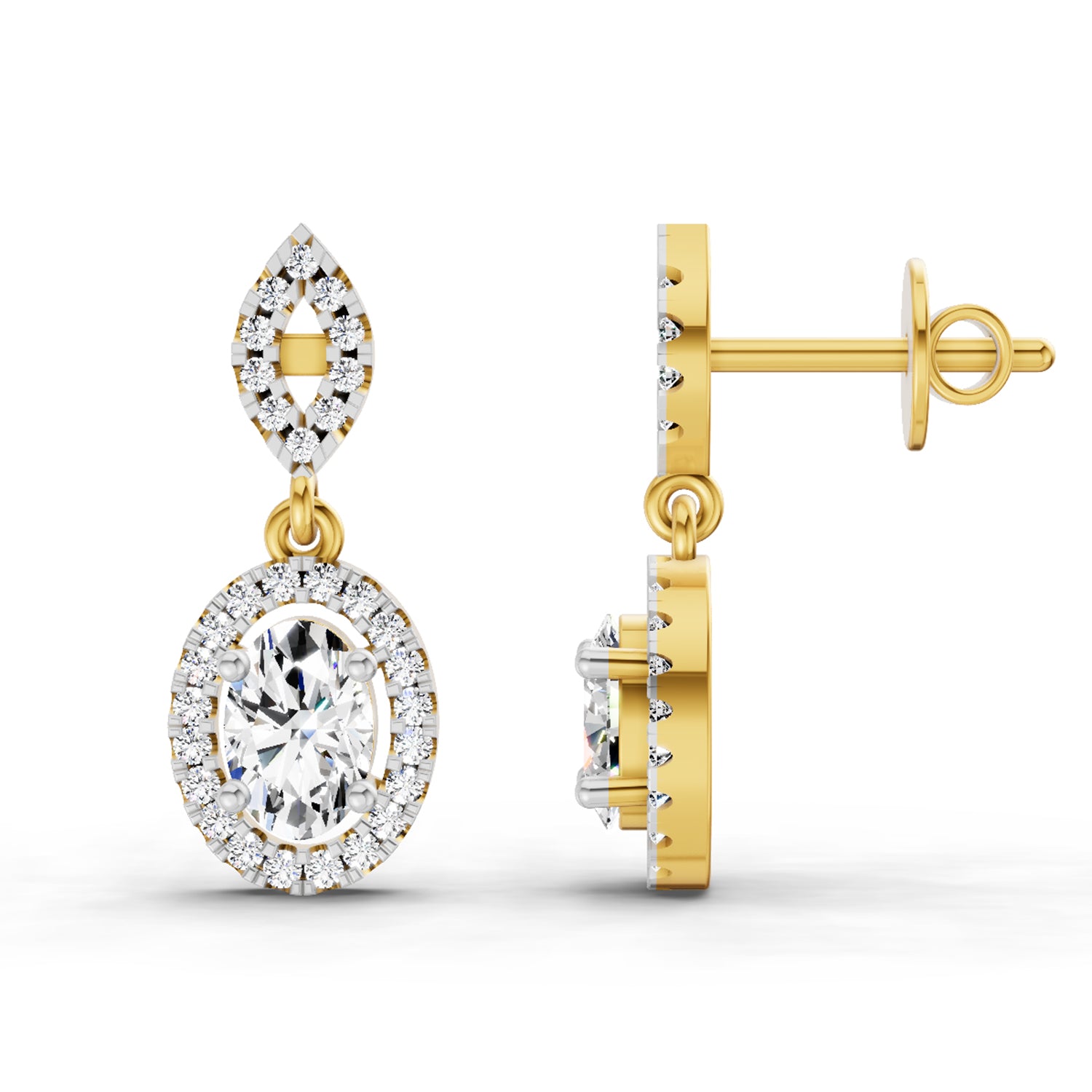 1.42 Ct Oval Shape Dangle Diamond Earrings | 14K Rose Gold
