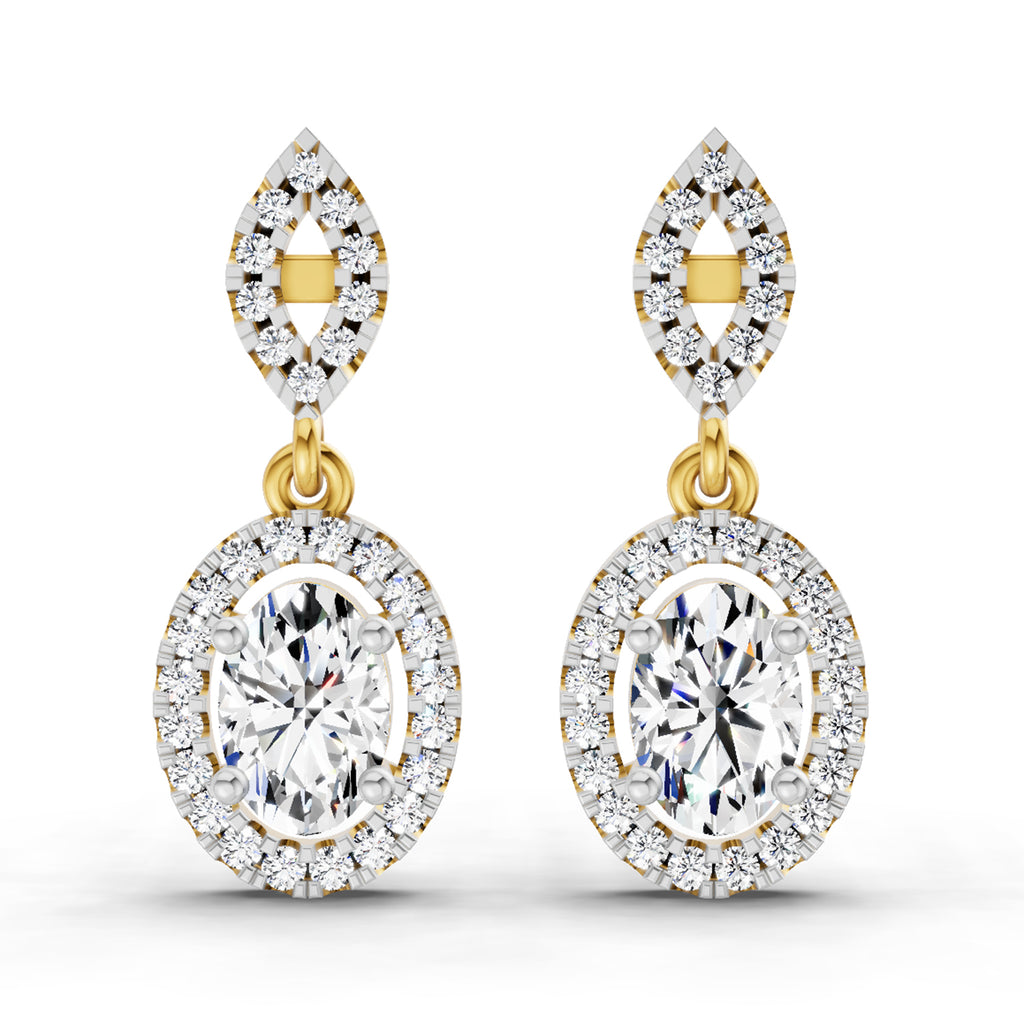 1.42 Ct Oval Shape Dangle Diamond Earrings | 14K Rose Gold