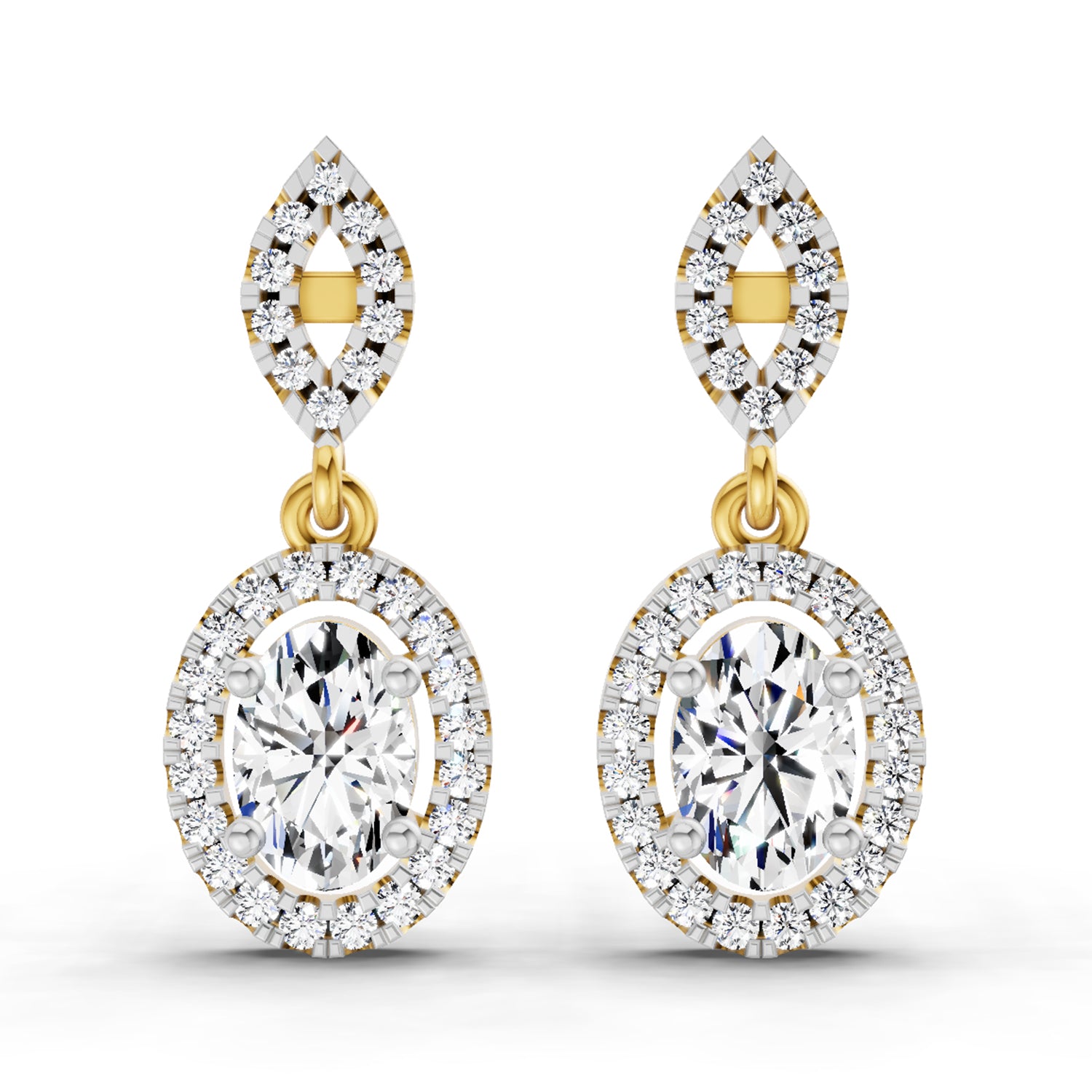 1.42 Ct Oval Shape Dangle Diamond Earrings | 14K Rose Gold