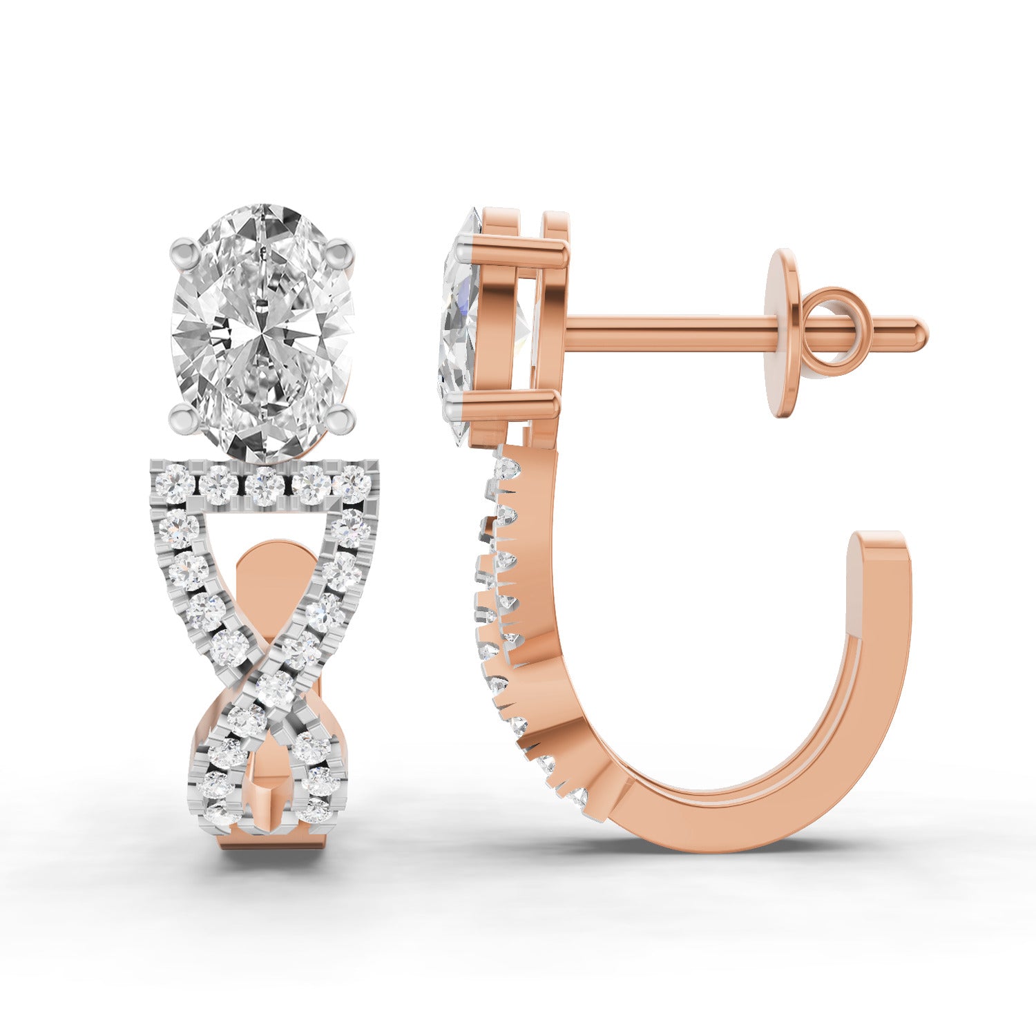 1.25 CtInfinity Hoop Oval Shape Diamond Earrings | 14K Rose Gold