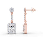 1.81 Ct Emerald Shape Dangle Diamond Earrings | 14K Rose Gold