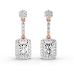 1.81 Ct Emerald Shape Dangle Diamond Earrings | 14K Rose Gold