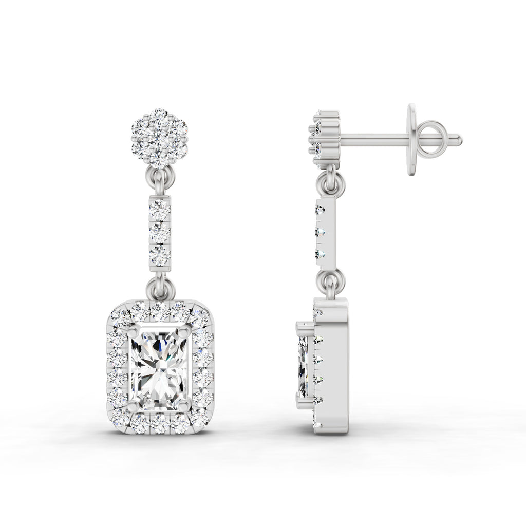 1.81 Ct Emerald Shape Dangle Diamond Earrings | 14K Rose Gold