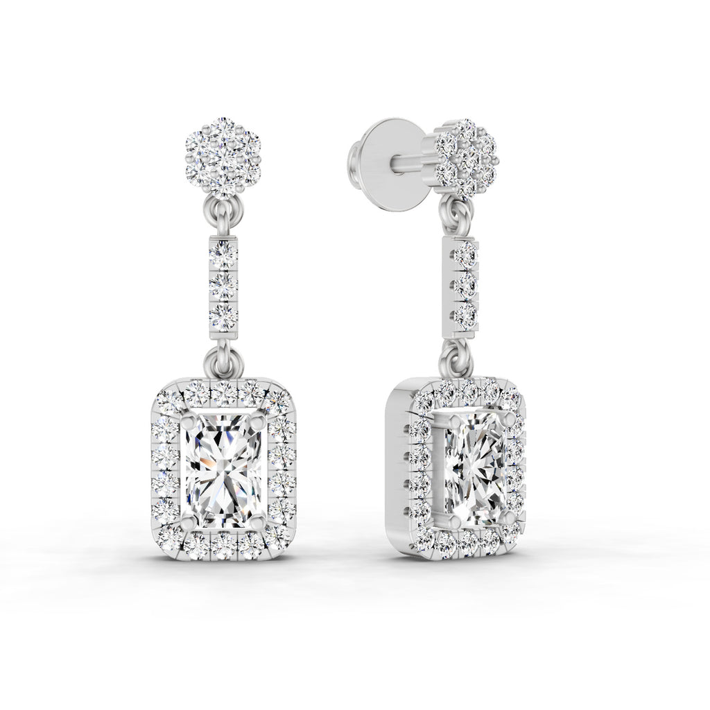 1.81 Ct Emerald Shape Dangle Diamond Earrings | 14K Rose Gold