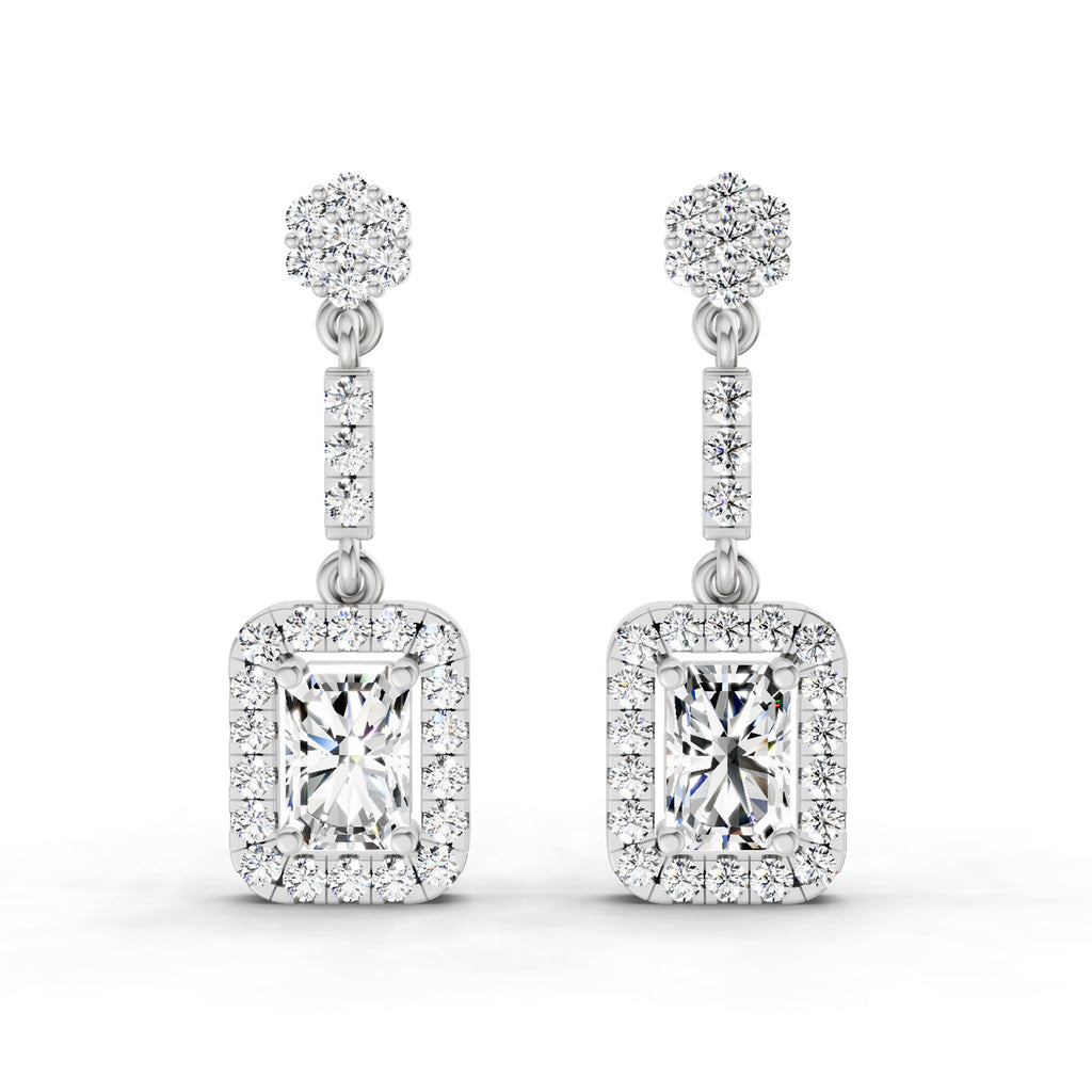 1.81 Ct Emerald Shape Dangle Diamond Earrings | 14K Rose Gold