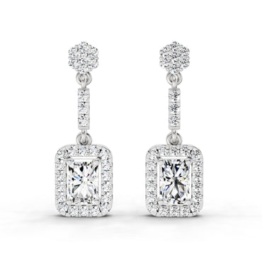 1.81 Ct Emerald Shape Dangle Diamond Earrings | 14K White Gold