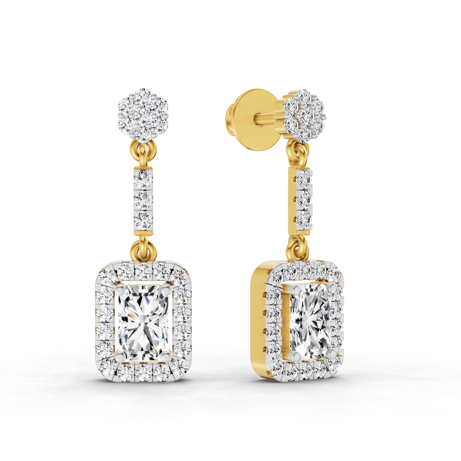 1.81 Ct Emerald Shape Dangle Diamond Earrings | 14K Rose Gold