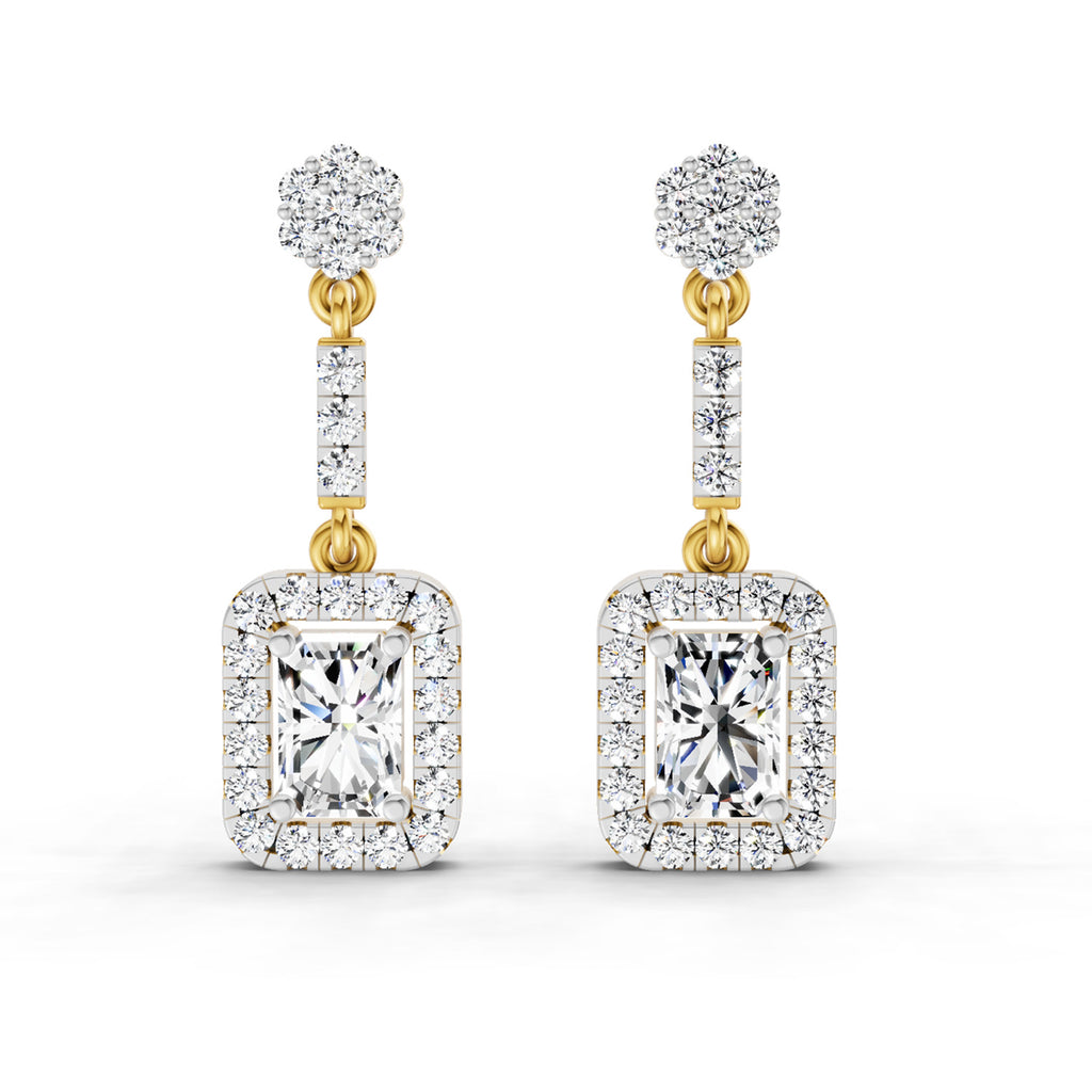 1.81 Ct Emerald Shape Dangle Diamond Earrings | 14K Rose Gold