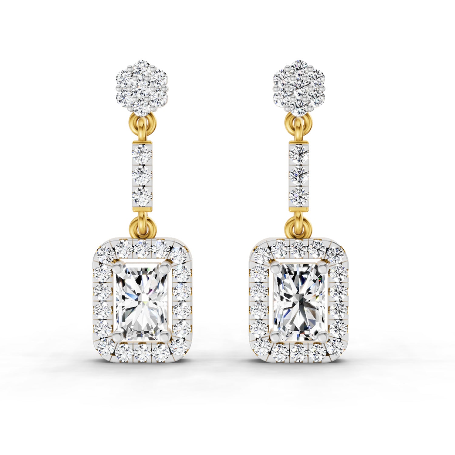 1.81 Ct Emerald Shape Dangle Diamond Earrings | 14K Rose Gold