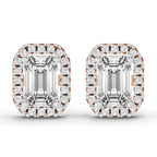 1.14 Ct Emerald Shape Halo Diamond Earrings | 14K Rose Gold