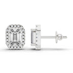1.14 Ct Emerald Shape Halo Diamond Earrings | 14K Rose Gold