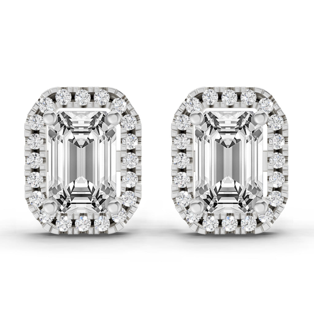 1.14 Ct Emerald Shape Halo Diamond Earrings | 14K Rose Gold