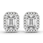 1.14 Ct Emerald Shape Halo Diamond Earrings | 14K Rose Gold
