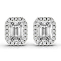 1.14 Ct Emerald Shape Halo Diamond Earrings | 14K White Gold