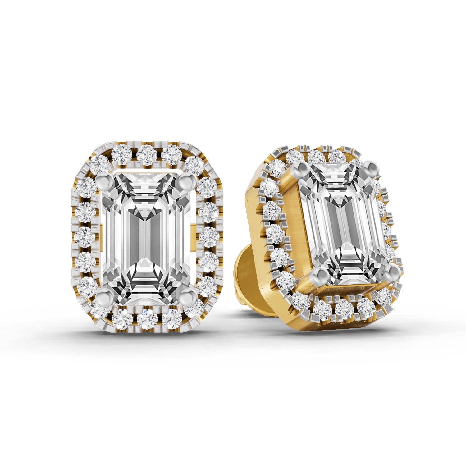 1.14 Ct Emerald Shape Halo Diamond Earrings | 14K Rose Gold