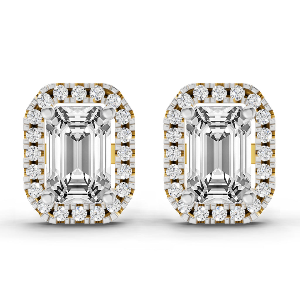 1.14 Ct Emerald Shape Halo Diamond Earrings | 14K Rose Gold