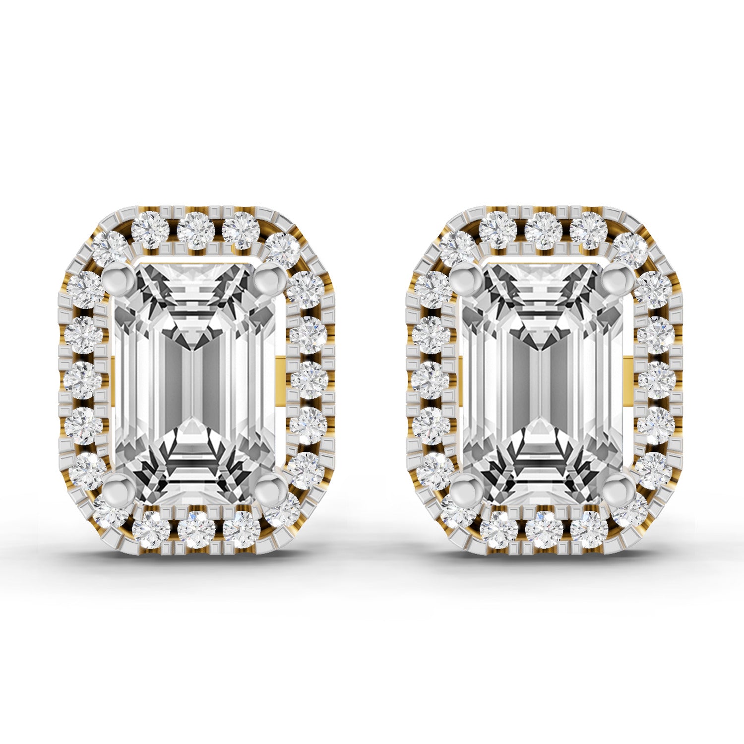 1.14 Ct Emerald Shape Halo Diamond Earrings | 14K Rose Gold