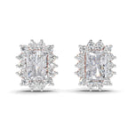 1.86 Ct Emerald Shape Halo Diamond Stud Earrings | 14K Rose Gold
