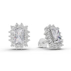 1.86 Ct Emerald Shape Halo Diamond Stud Earrings | 14K Rose Gold