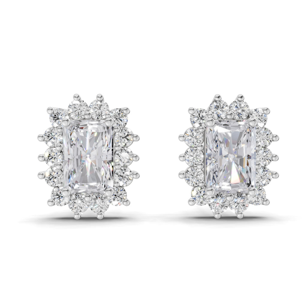 1.86 Ct Emerald Shape Halo Diamond Stud Earrings | 14K Rose Gold