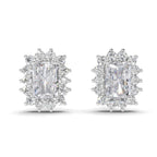 1.86 Ct Emerald Shape Halo Diamond Stud Earrings | 14K Rose Gold
