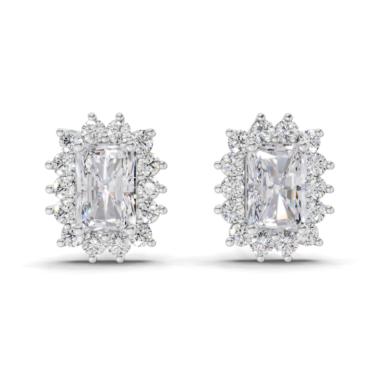 1.86 Ct Emerald Shape Halo Diamond Stud Earrings | 14K Rose Gold