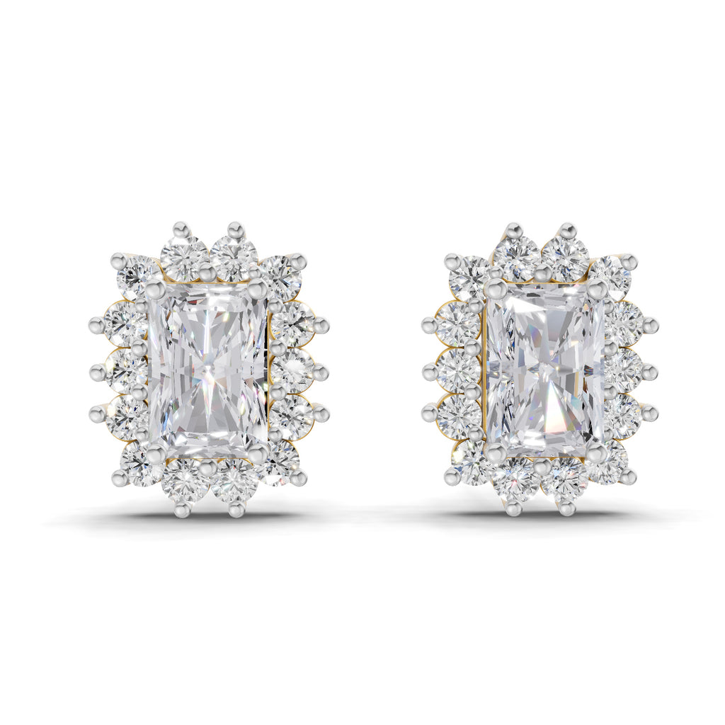 1.86 Ct Emerald Shape Halo Diamond Stud Earrings | 14K Rose Gold