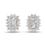 1.86 Ct Emerald Shape Halo Diamond Stud Earrings | 14K Rose Gold