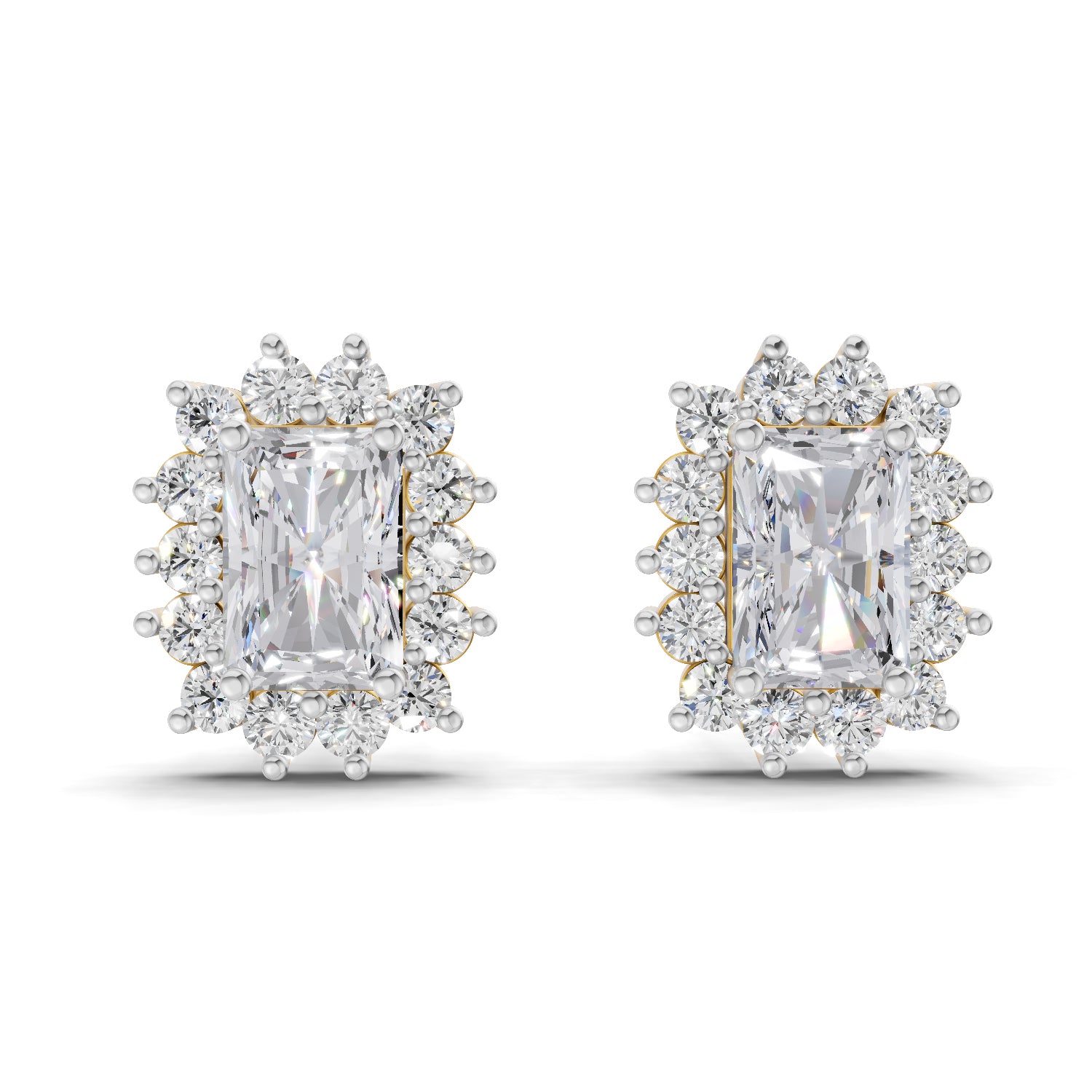 1.86 Ct Emerald Shape Halo Diamond Stud Earrings | 14K Rose Gold