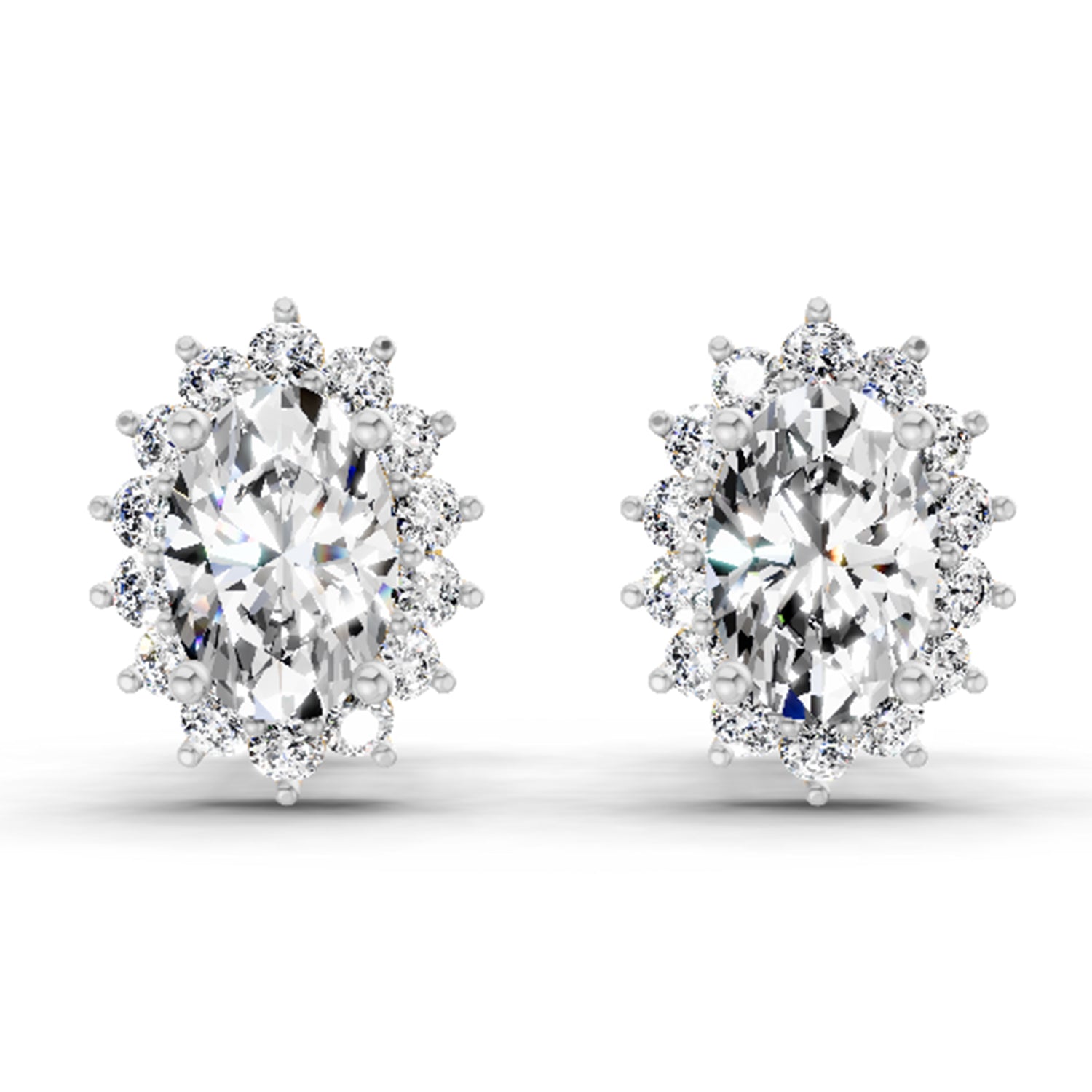 1.08 Ct Oval Shape Halo Diamond Stud Earrings | 14K White Gold