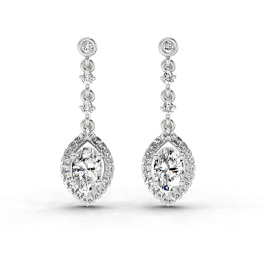 1.36 Ct Pear Shape Dangle Diamond Earrings | 14K White Gold