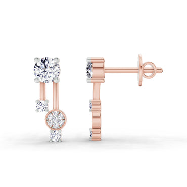 0.61 CtRound Shape Diamond Drop Earrings | 14K Rose Gold