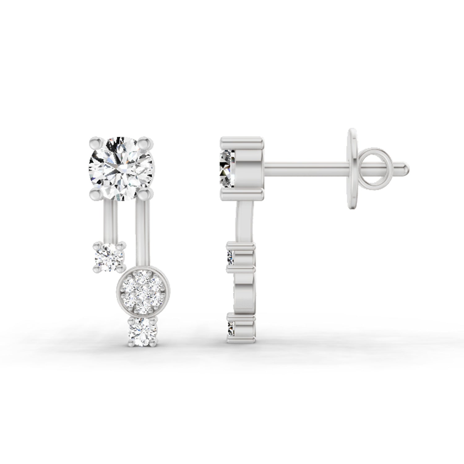 0.61 CtRound Shape Diamond Drop Earrings | 14K White Gold