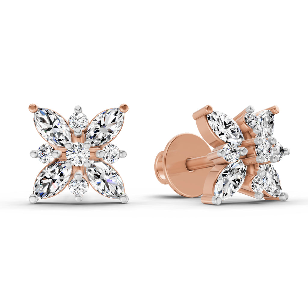 0.66 Ct Marquise Shape Cluster Diamond Earrings | 14K Rose Gold