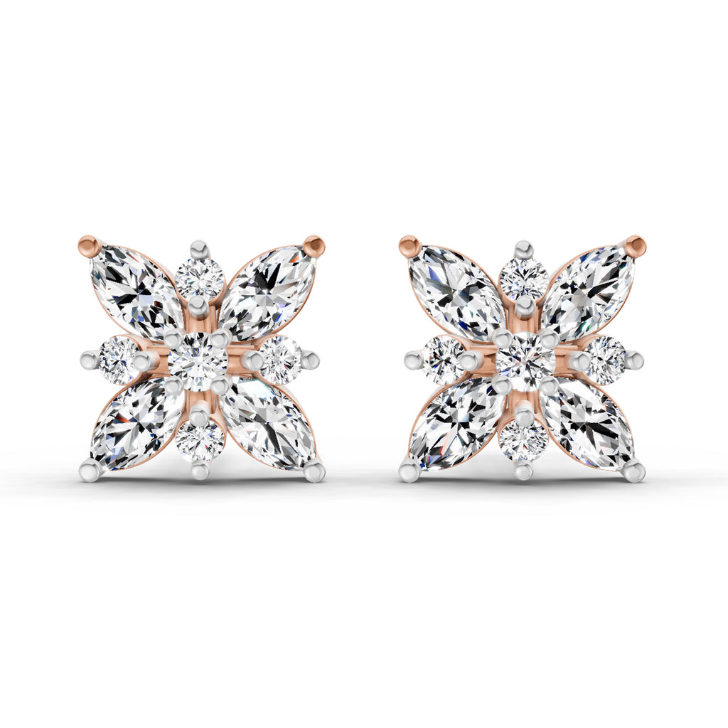0.66 Ct Marquise Shape Cluster Diamond Earrings | 14K Yellow Gold