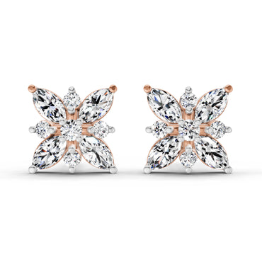 0.66 Ct Marquise Shape Cluster Diamond Earrings | 14K Yellow Gold