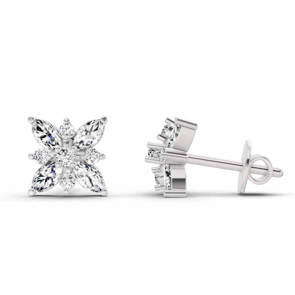 0.66 Ct Marquise Shape Cluster Diamond Earrings | 14K Yellow Gold
