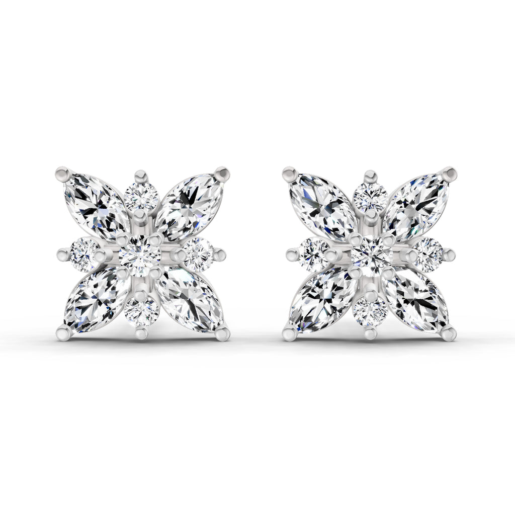 0.66 Ct Marquise Shape Cluster Diamond Earrings | 14K Yellow Gold
