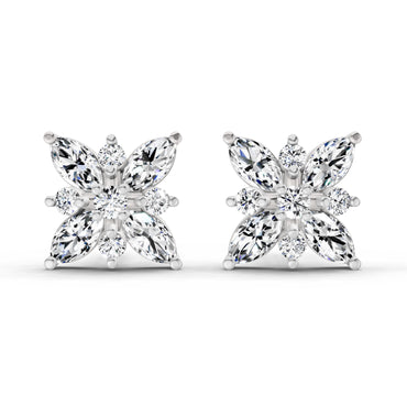 0.66 Ct Marquise Shape Cluster Diamond Earrings | 14K White Gold