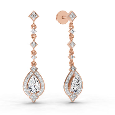 1.39 Ct Pear Shape Dangle Diamond Earrings | 14K Rose Gold