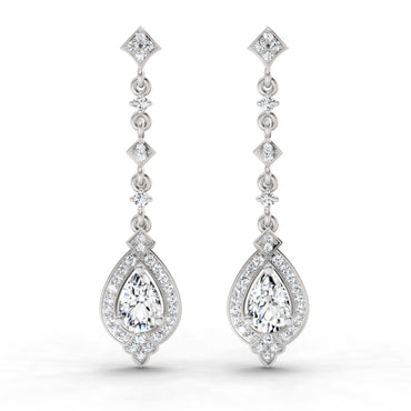 1.39 Ct Pear Shape Dangle Diamond Earrings | 14K White Gold